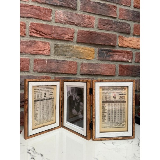 Orijinal Takvim Yaprağı Ahşap 3’Lü Çerçeveli 1 Takvim +2 Fotoğraf