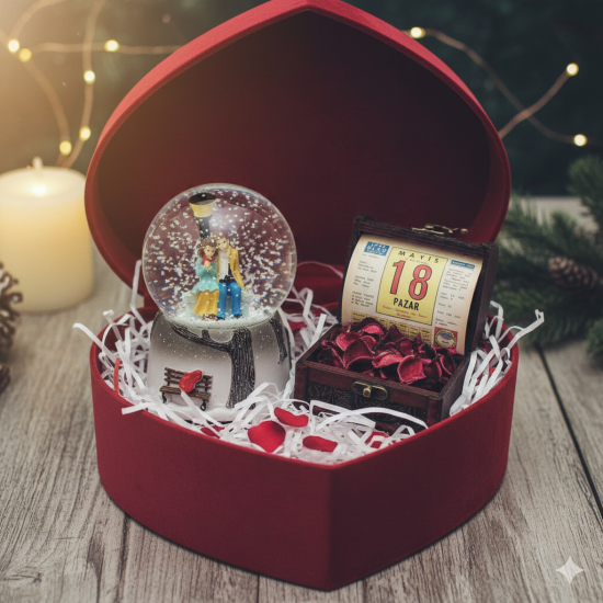 SANDIK VE KAR KÜRESİ KALPLİ KUTULU
