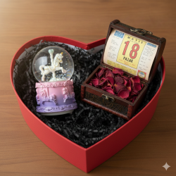 ORİJİNAL TAKVİM YAPRAĞI VE KAR KÜRESİ KALPLİ KUTULU